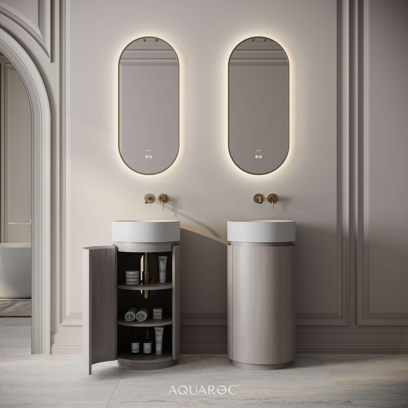 Rotunda Vanity Unit & Stone Basin 420mm Sabbia Grigio Oak